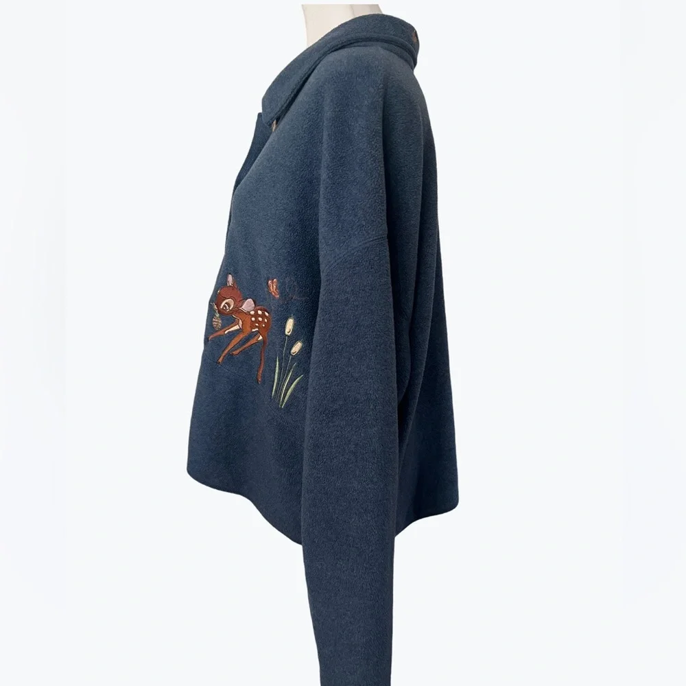 Vintage Disney Bambi 1XL Button Up Embroidery Cardigan Fleece Soft Sweater - Picture 4 of 10